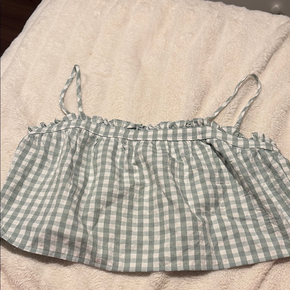 Green and White Gingham Crop Top